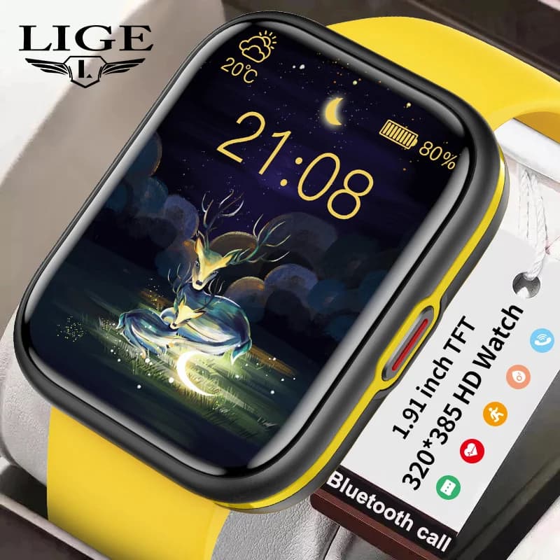 LIGE Smartwatch with 1.91 Inch Screen, Sports Tracker, Cardiaca Frequency Monitoring, NFC, SOS, Bluetooth Call, IP68 Waterproof, Special Offer