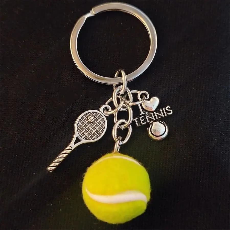 1/5/10/20/50/100pcs Sporty Tennis Keychain, "I Love Tennis" Engraved, Miniature Racket & Ball Charms, Zinc Alloy, DIY Handbag Ac