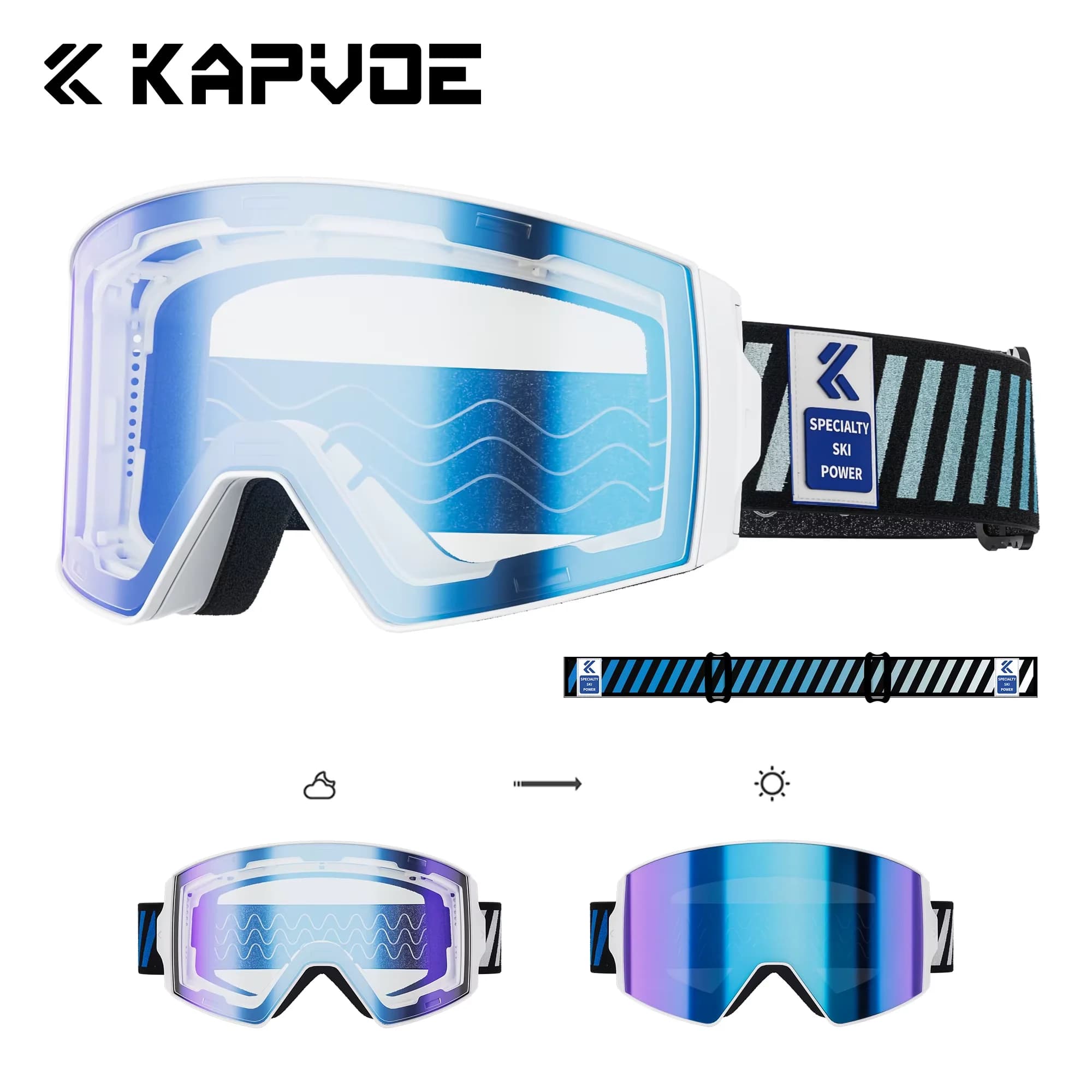 KAPVOE Uomo UV400 Anti-Fog Occhiali da sci Protezione Maschera sportiva Occhiali Occhiali da donna Attrazione magnetica Sci all'aperto Snowboard