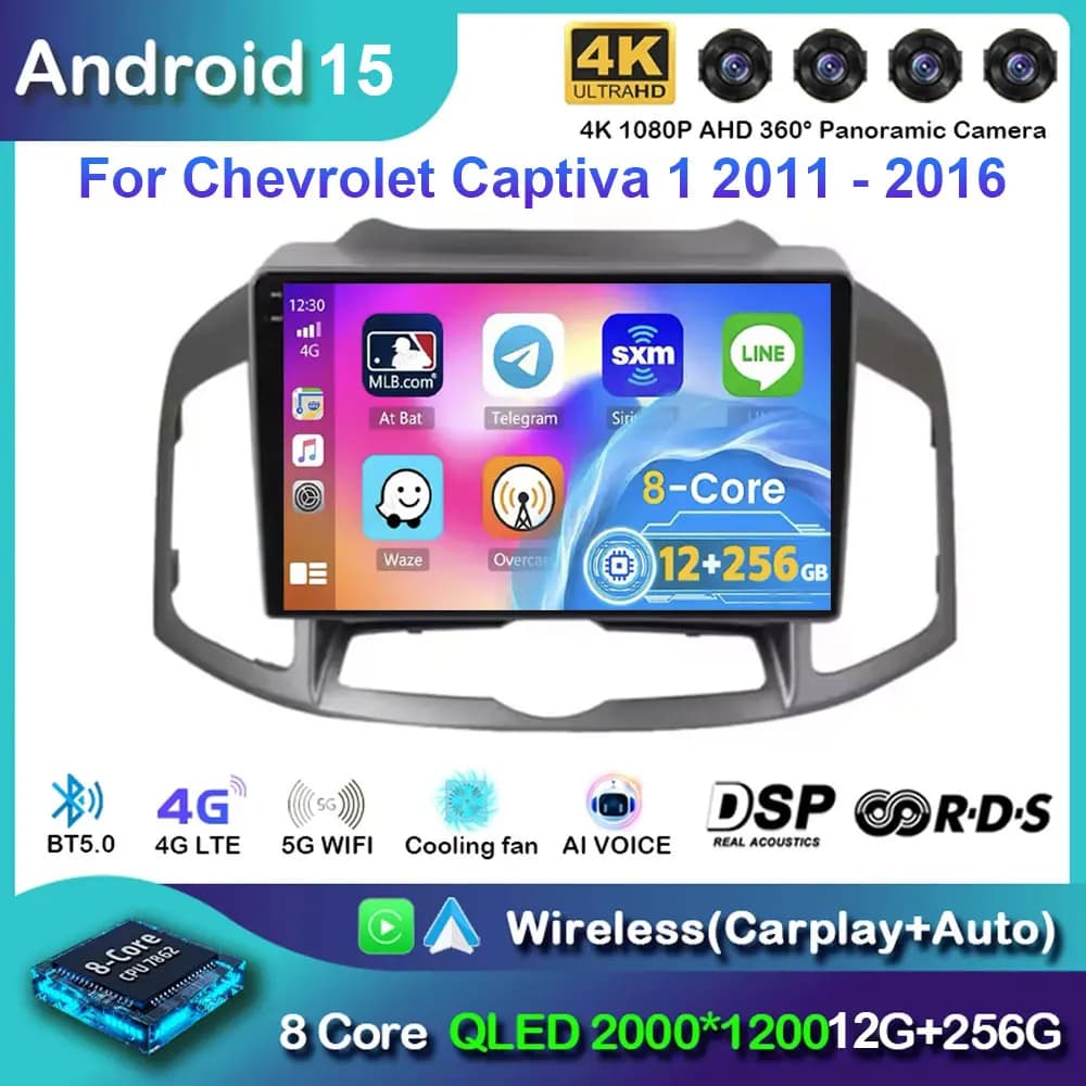 Android 15 Autoradio Lettore Multimediale per Chevrolet Captiva 1 2011-2016 con Navigazione GPS Stereo 4G Carplay Wifi DSP 2DIN