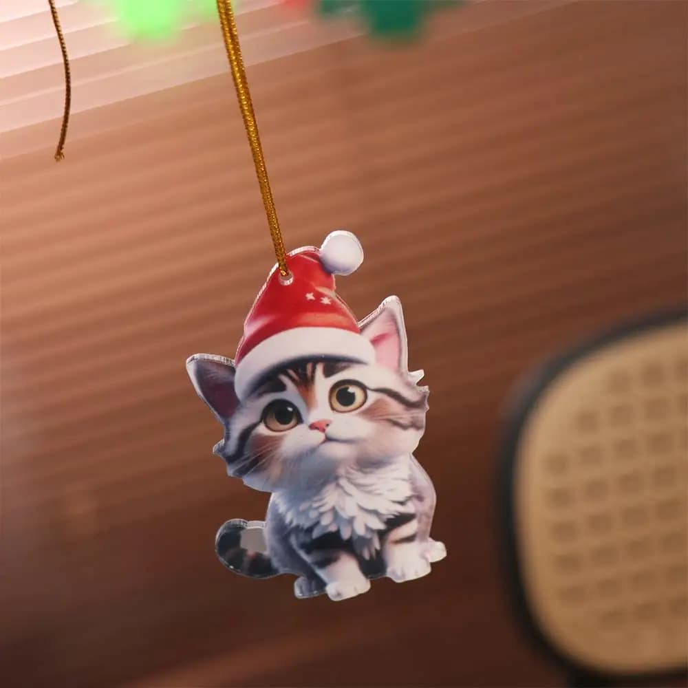 Ciondolo per albero di Natale in acrilico appeso animale cartone animato gatto Natale appeso carino 2D piatto ornamenti per albero di Natale decorazione della casa