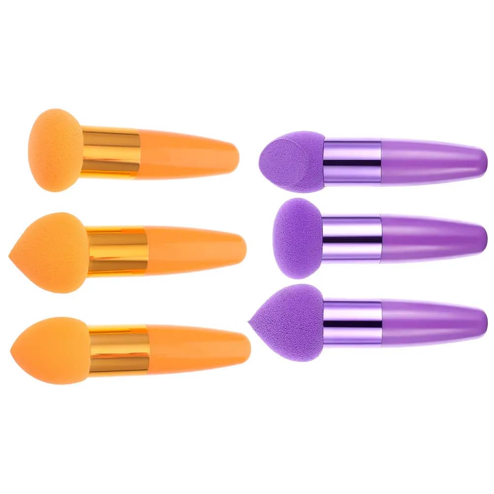 Set di 6 Spugnette per Trucco con Manico, Morbide e Lavabili, per Fondotinta, Correttore, Blush, Uso Professionale Quotidiano