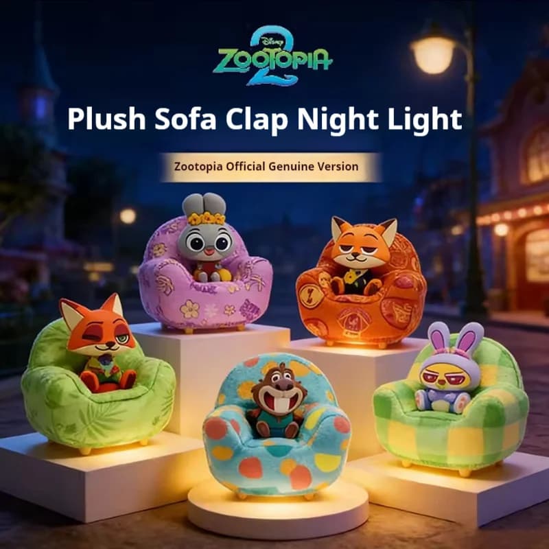 Anime Zootopia 2 Peluche Divano Serie di luci Bambola in vinile Scatola cieca Nick Judy Divano Accarezzando la luce Ornamenti da tavolo Regali di ricarica USB