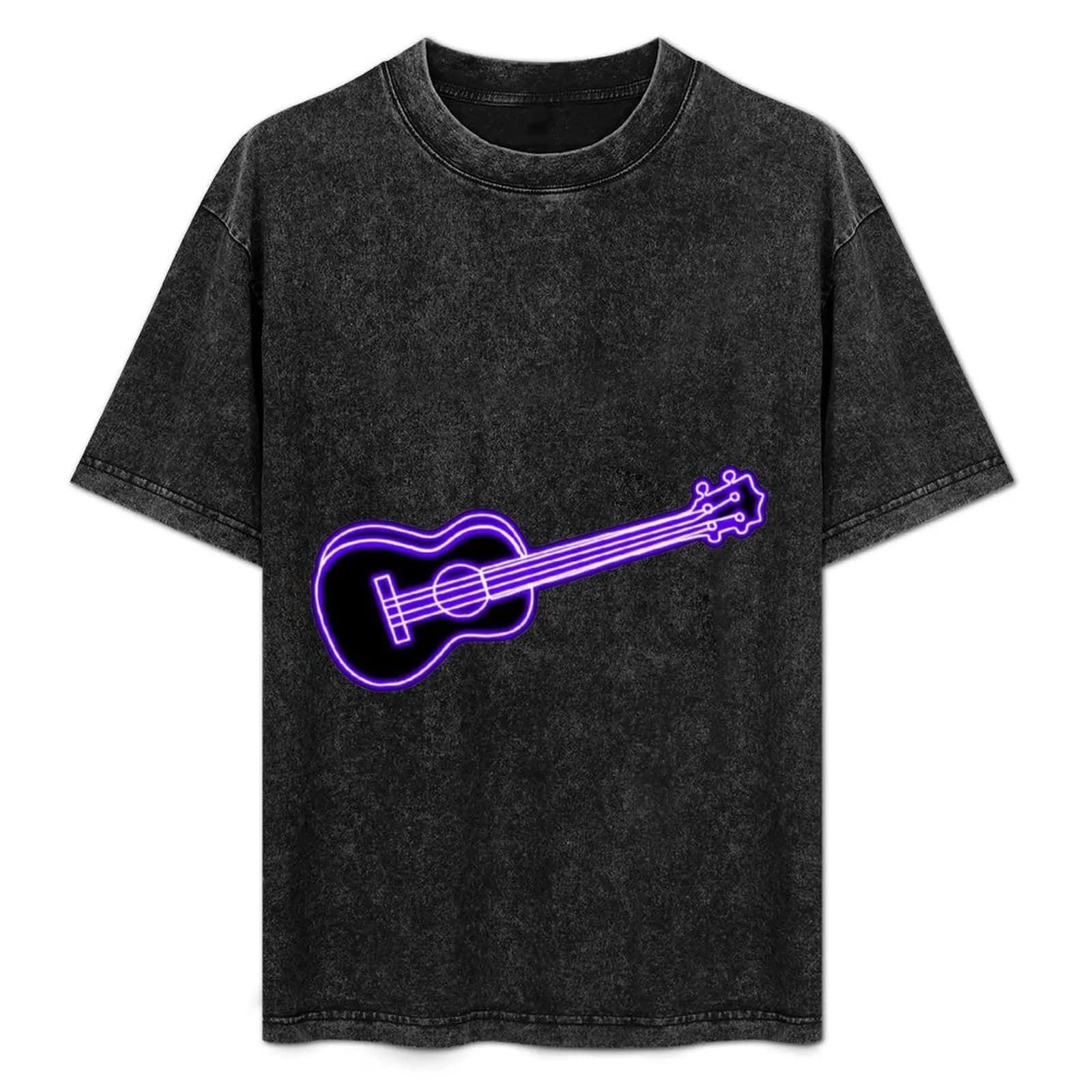 Neon Purple Ukulele T-Shirt Graphic Print Short Sleeve T-Shirt