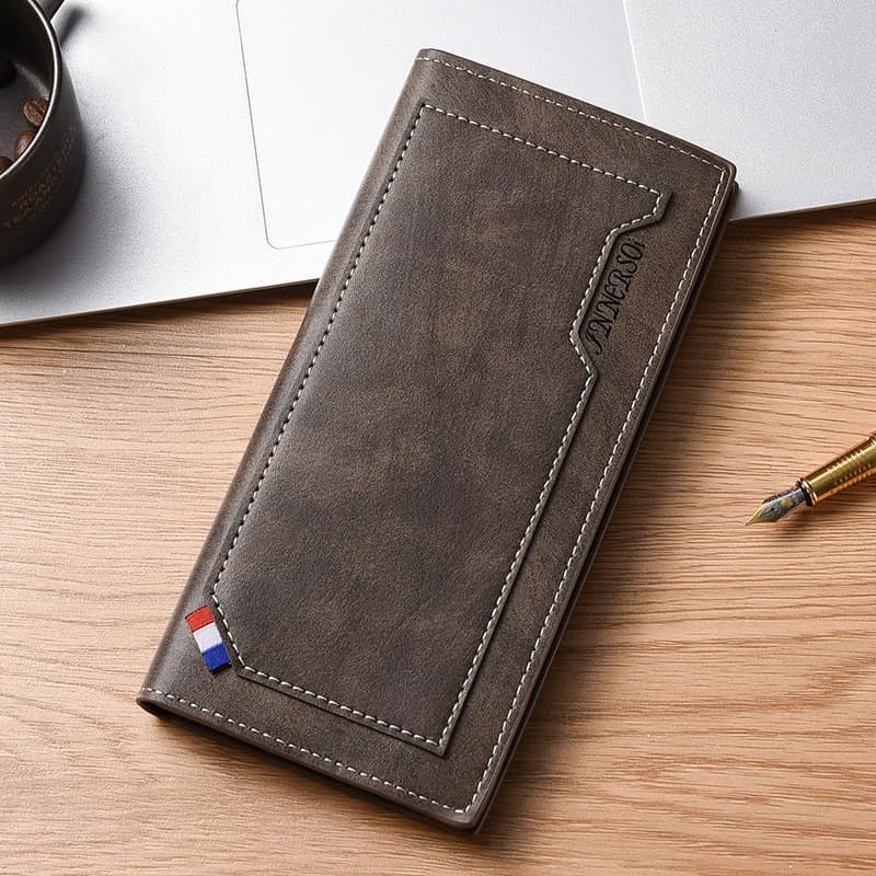 Portafoglio da uomo Porta carte di credito in pelle PU moda lunga Portafoglio multifunzionale per uomo Portafoglio per telefono da uomo sottile con tasca portamonete con cerniera