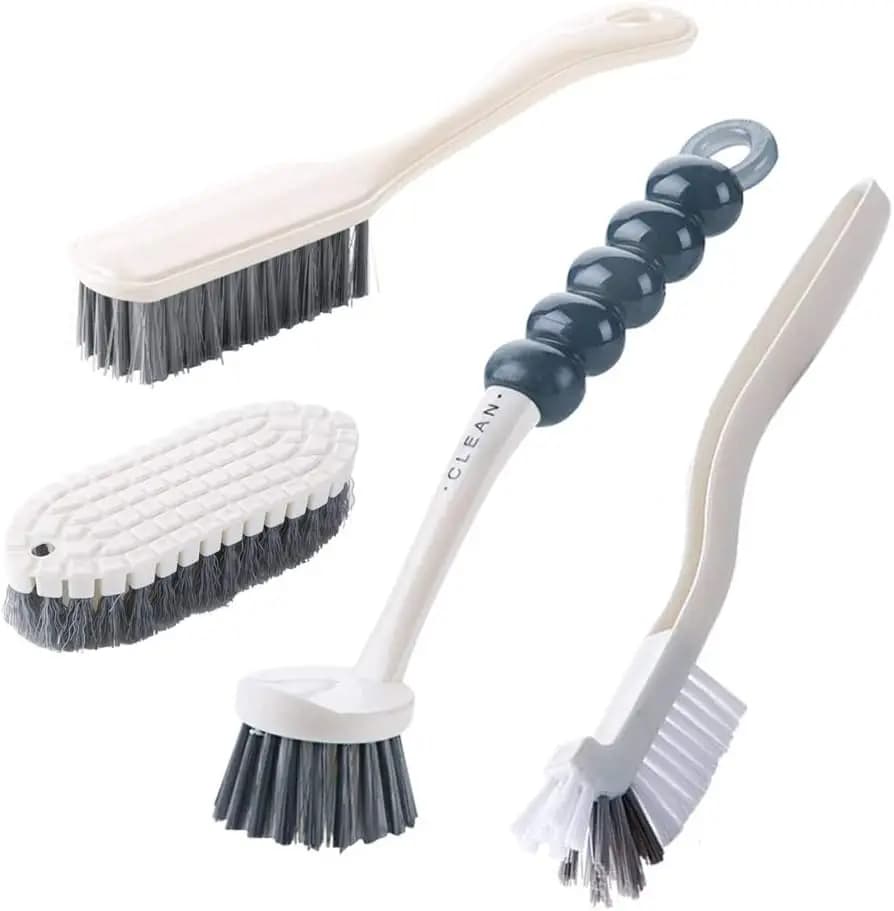 Set di 4 Spazzole per Pulizia: Pulitori per Cucina, Bottiglie e Scarpe con Manico Ergonomico