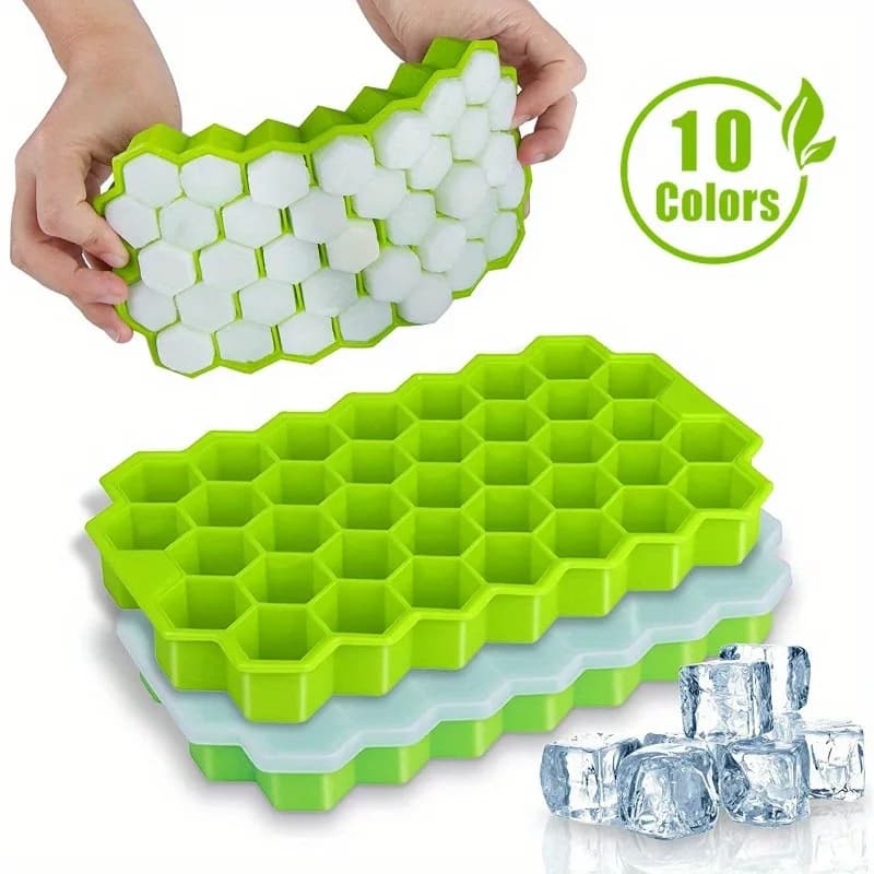 Vassoio per cubetti di ghiaccio esagonale in silicone - Design a nido d'ape verde, stampo per ghiaccio durevole e facile da pulire per uso domestico in cucina