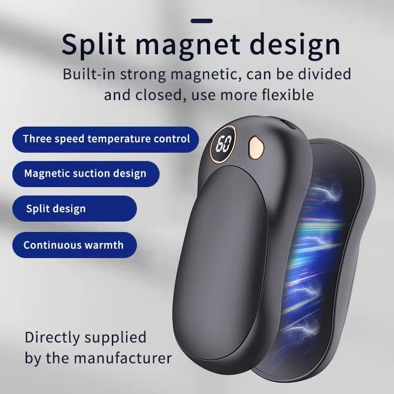 2025 Nuovo scaldamani magnetico Ricarica USB Tipo diviso Scaldamani autoriscaldante Power Bank Tipo conveniente