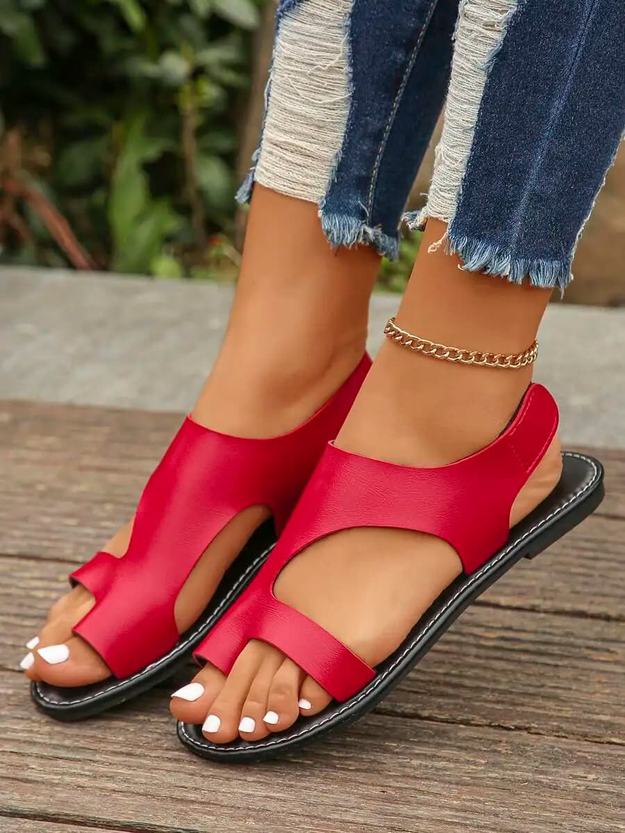 Womens Flat Sandals With Toe Ring Design, Breathable Summer Slip-On Style