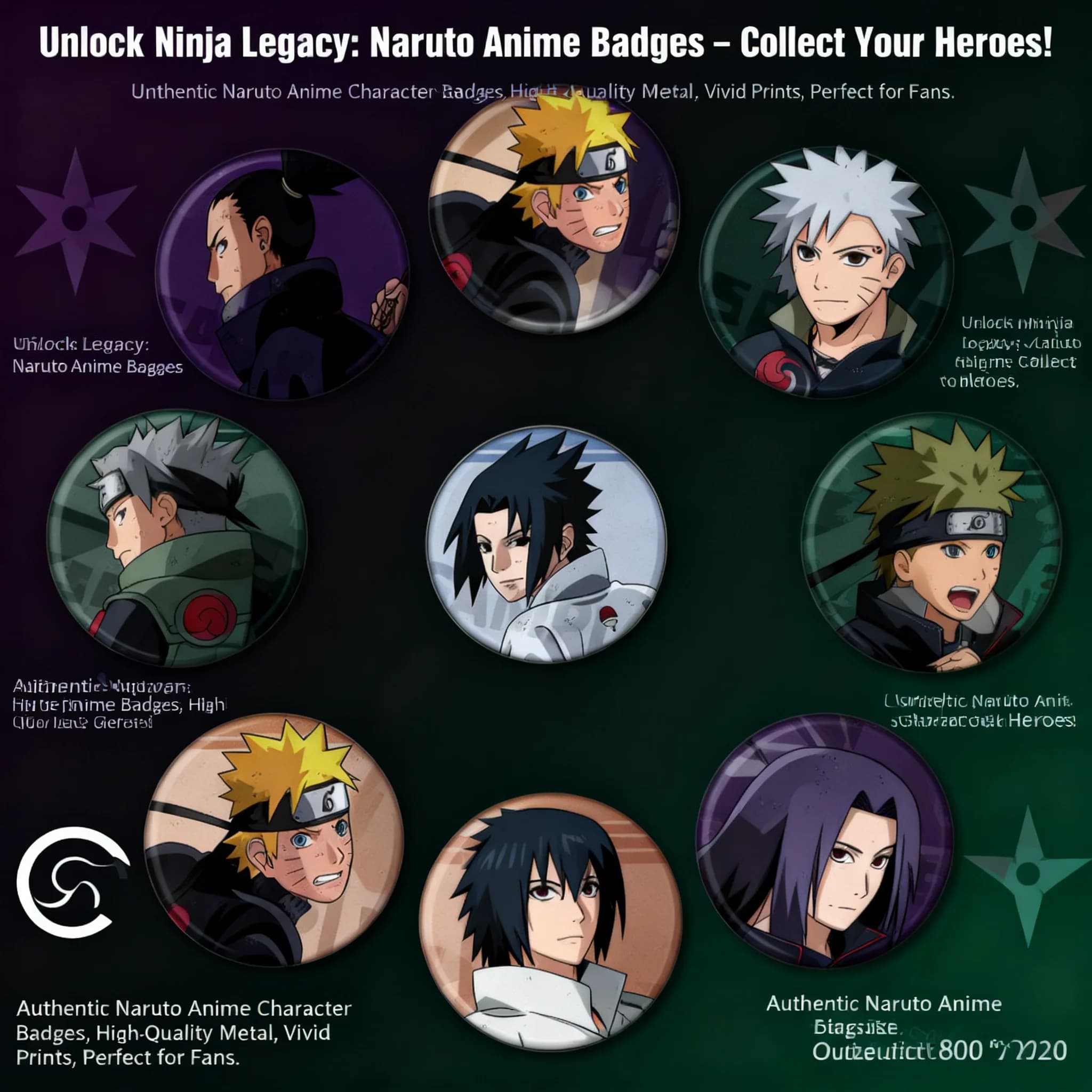 Set di Spille/Badge Anime Naruto: Kakashi, Itachi, Neji - Spilla/Badge Lucida con Effetto Film, Bottone da Collezione, Merchandising, Regalo per i Fan, Accessorio Cosplay