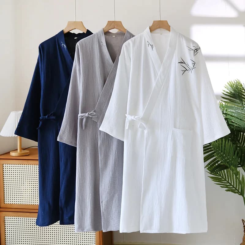 Kimono Vestaglie Nightwear Coaches Clothing For Men Home Clothing For Men Spring Summer New Bamboo Ricama Garza Cotton Bathrobe
