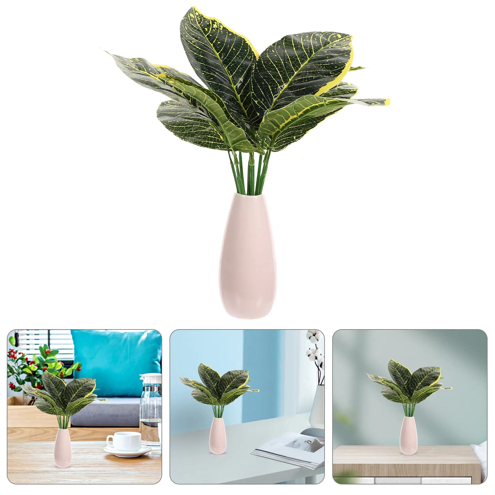 6Pcs Artificial Plant Simulated Green Leaves Bonsai Decoration Indoor Outdoor Desktop Ornament Natural Look Eco Friendly