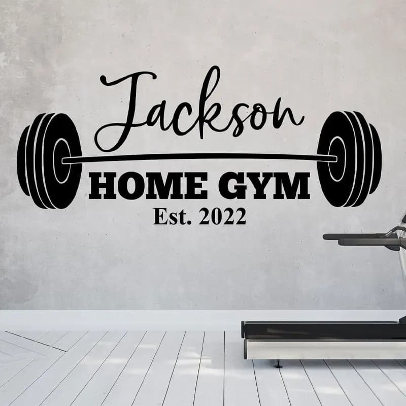 Adesivo Murale Personalizzato con Nome di Famiglia per Palestra - Decorazione Personalizzata per Palestra Domestica, Adesivi Murali per Studio Fitness, Sollevamento Pesi, Manubri Q171