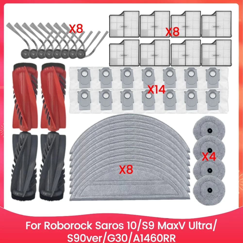YCOC - Ricambi per Roborock Saros 10/G30/S9 Maxv Ultra/S90ver/A1460RR: Spazzola Principale, Spazzole Laterali, Filtro, Sacchetto Polvere, Panno Lavapavimenti