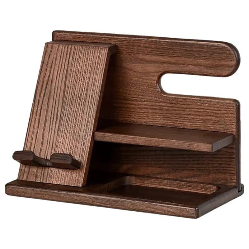 ABKY-Wood Phone Docking Station-Organizer da Comodino per Scrivania, Regalo di Compleanno-Supporto per Orologi e Accessori Essenziali, Portachiavi, Portafoglio