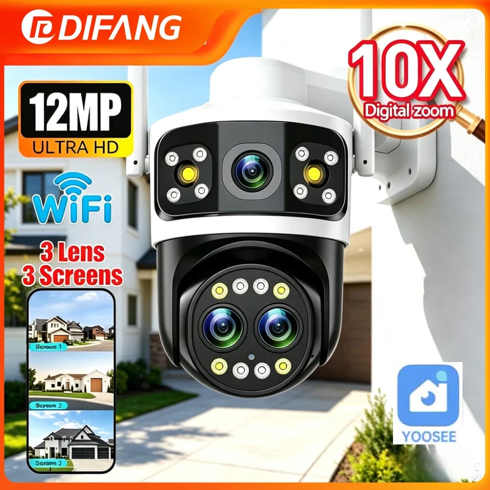 Yoosee Outdoor WiFi Security Camera 10xZoom 3 Lens 3 Screens AI Human Tracking PTZ IP Camera Audio-Visual Alarms CCTV