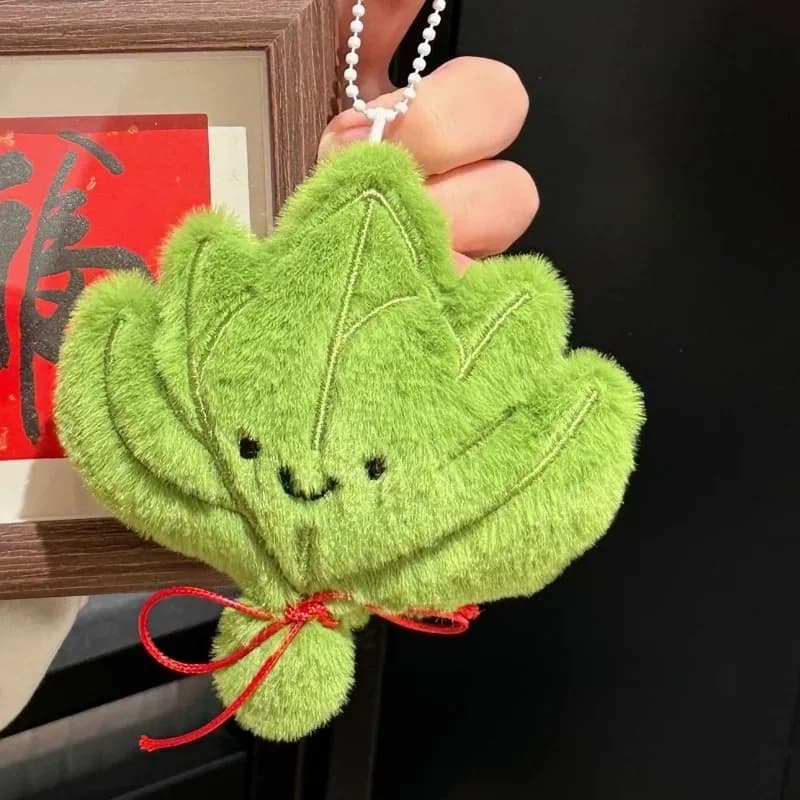 Portachiavi in peluche a forma di foglia con suono, portafortuna anti-caduta, amuleto della fortuna, idea regalo