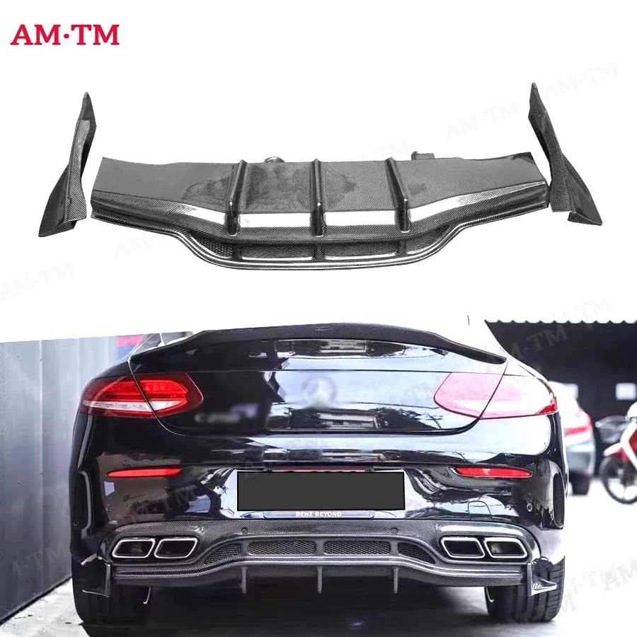 For Mercedes Benz Class C W205 C63 2015-2018 Two Doors Carbon Fiber Auto bumper Rear Diffuser Side Splitter Spoiler Lip