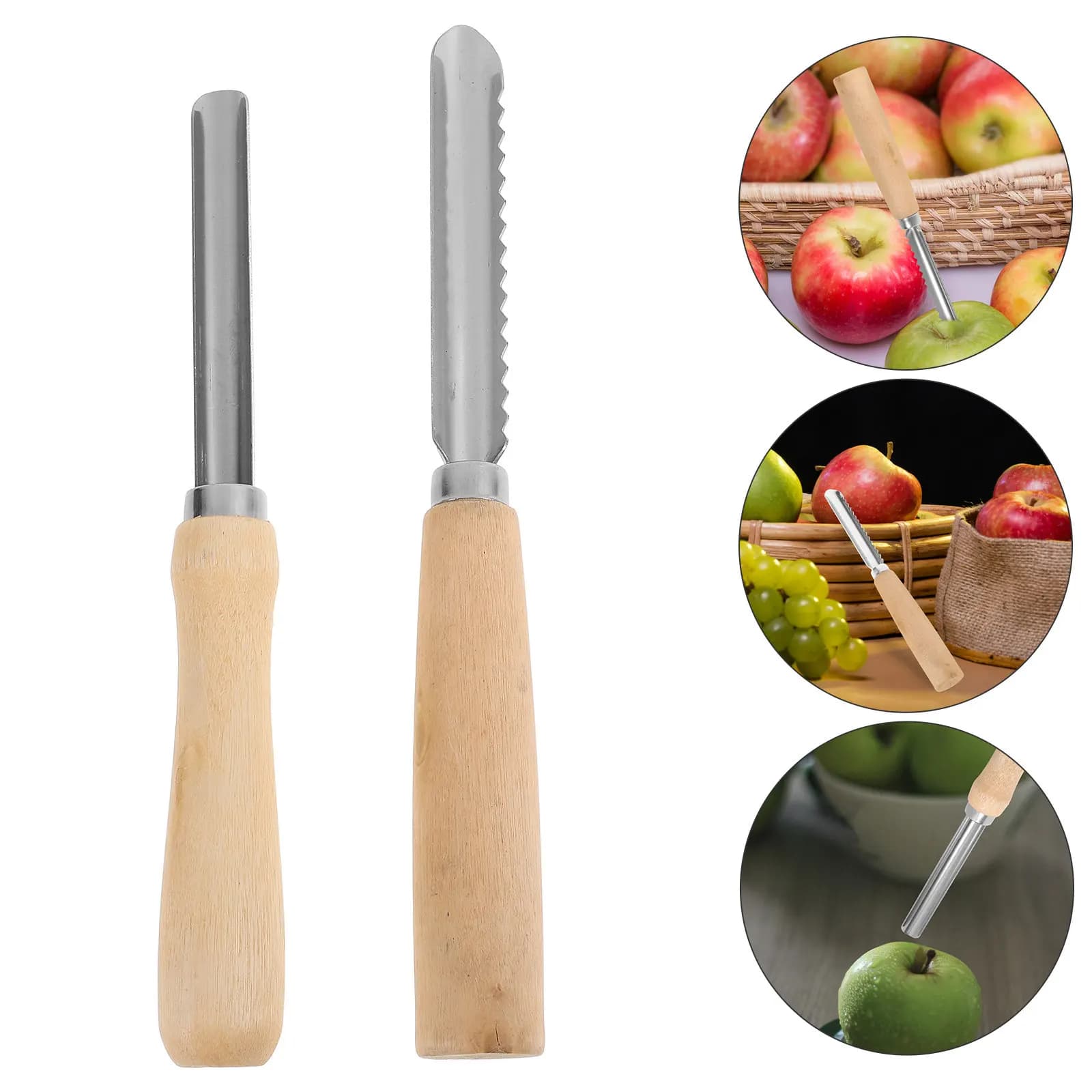 2Pcs Manual Fruit Pitter Set Wooden Handle Core Remover Pear Peach Red Date Core Extractor Kitchen Supply Fruit Corer Tool