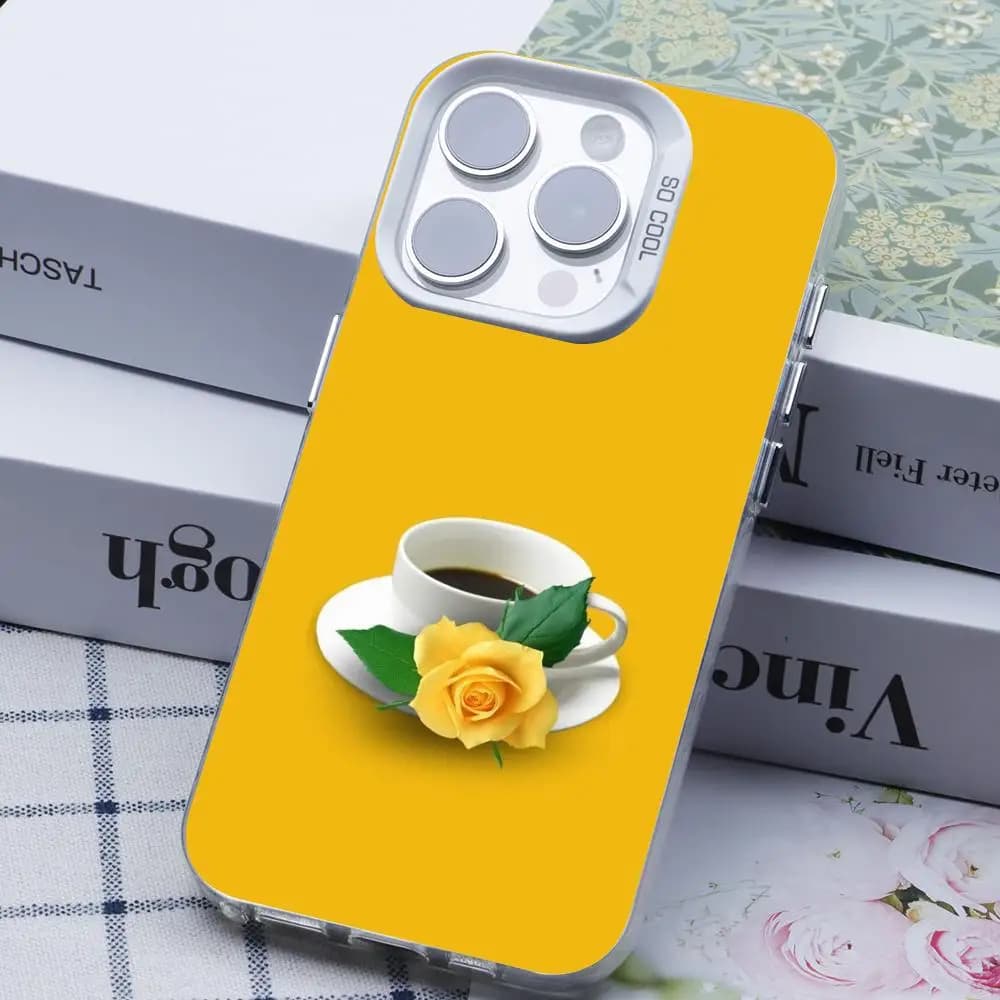 Custodia per telefono F-Flower Coffee adatta per iPhone 17/16/15/14/13/12/11 Pro Max Plus, custodia colorata argento, effetto metallico, TPU