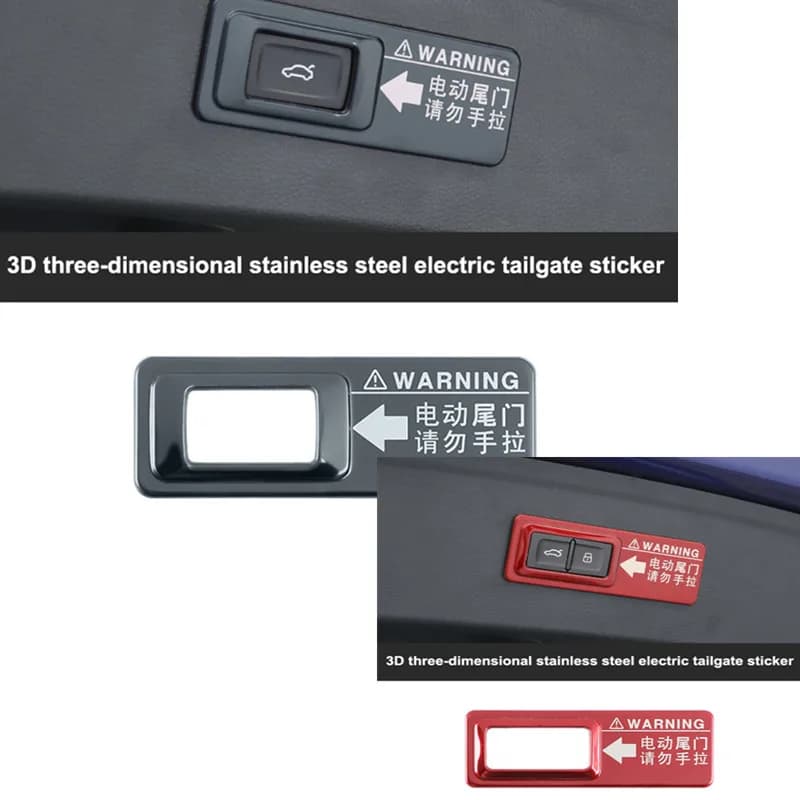1 pz accessori auto interruttore elettrico porta posteriore telaio ornamento bagagliaio di un'auto allarme decalcomania copertura portellone alimentato
