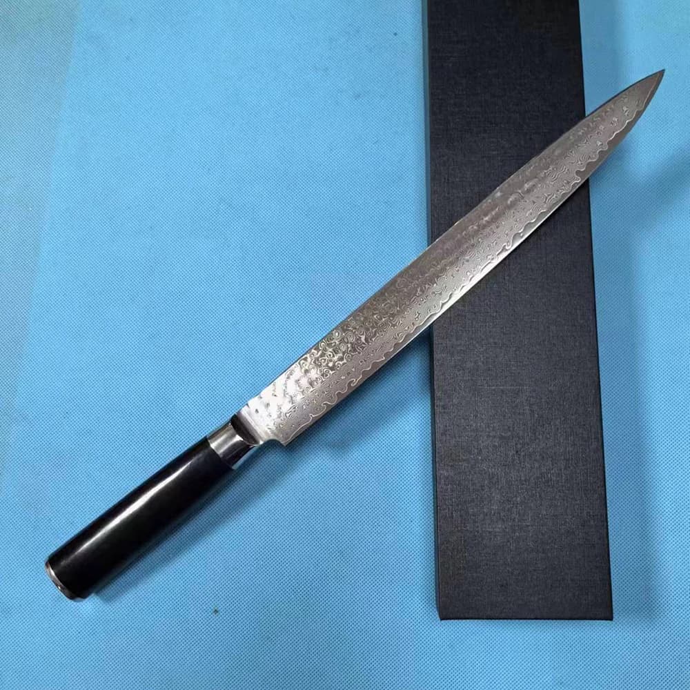 Coltello Sashimi Lama a doppio taglio Fatta a mano in acciaio di Damasco affilato Mannaia per chef Pesce per affettare sushi Coltello da cucina giapponese