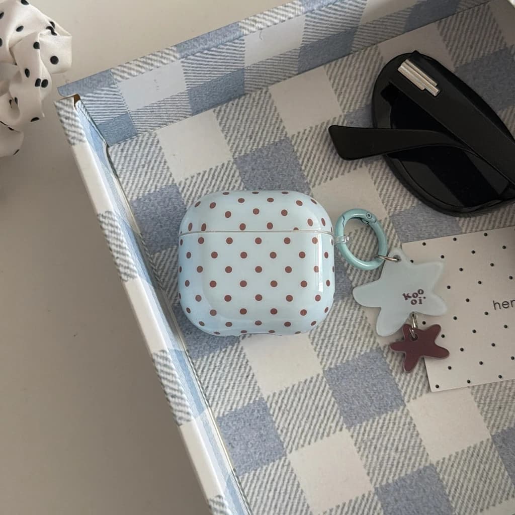 Custodia Protettiva Antiurto alla Moda con Motivo a Pois Blu e Ciondolo a Stella per Auricolari AirPods 1 o 2 3 4 Pro 2 Pro 3