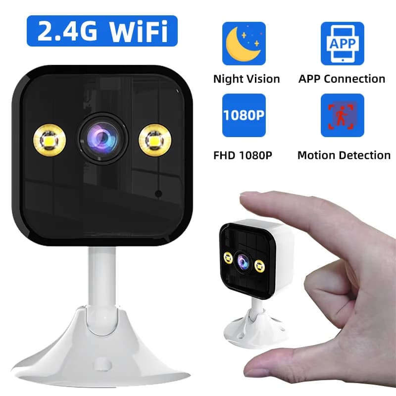 Telecamera IP WiFi 1080P, Telecamera di Sorveglianza CCTV per Interni ed Esterni, Impermeabile, Mini Telecamera 2MP con Visione Notturna, Monitor Intelligente per Casa e Bambini