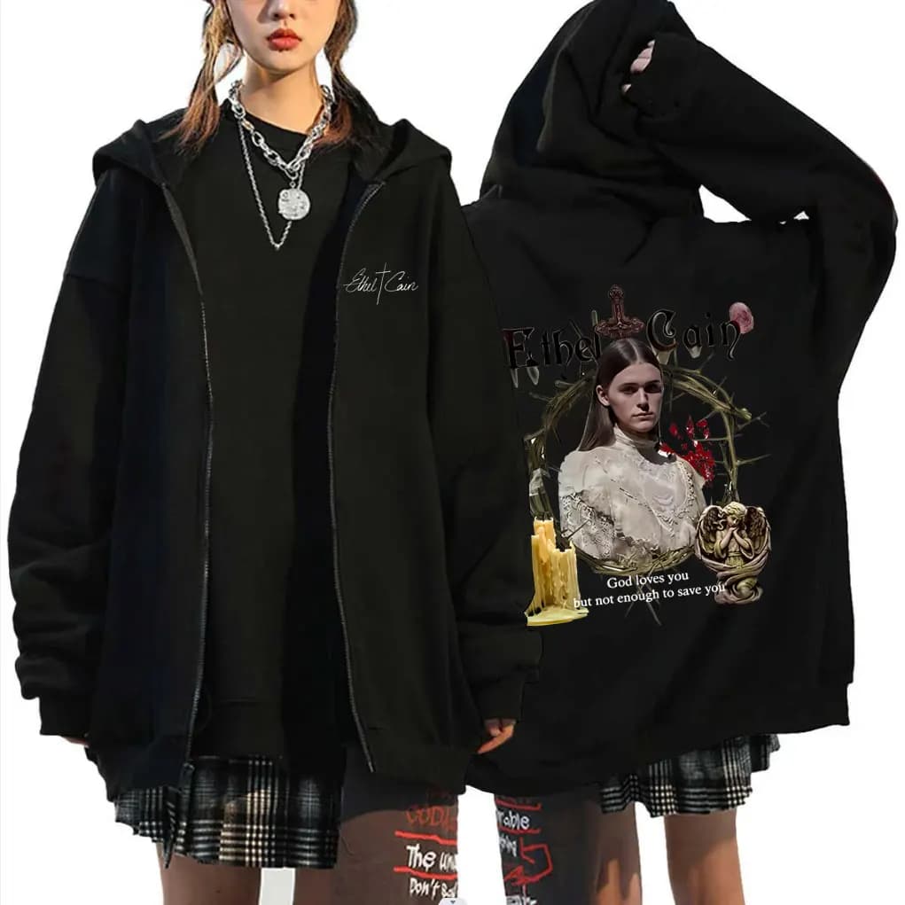 Ethel Cain Sun Bleached Flies God Loves You But Not Enough To Save You Zipper Hoodie Men Women Fashion Oversized Zip Up Jacket