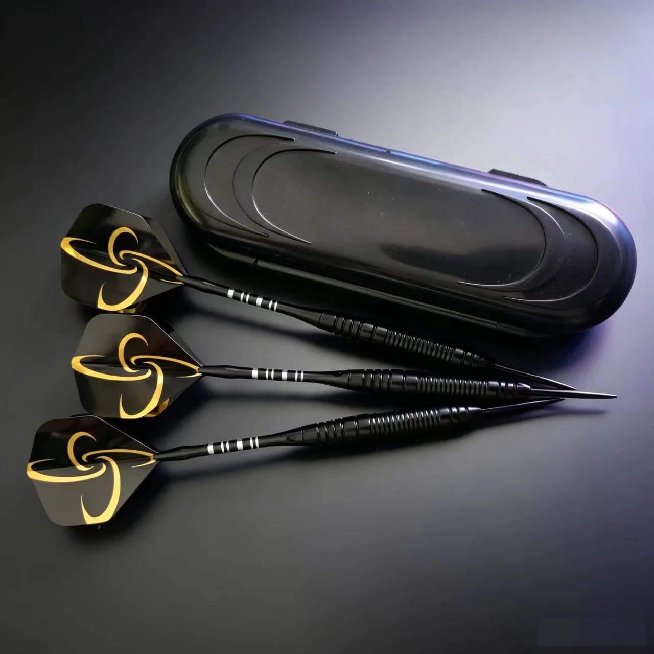 22g Hard Steel Tip Darts Set 3 Pieces Golden Swirl Dart Flights Portable Storage Box Entertainment Competition Dart Accessories