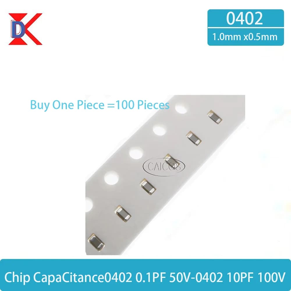 Condensatori SMD 0402 0.1PF 0.2PF 0.3PF 0.4PF 0.47PF 0.5PF 0.6PF 0.6PF 0.7PF 0.75PF 0.8PF 0.82PF 0.9P 1PF 1.1PF 100PCS Montaggio Superficiale