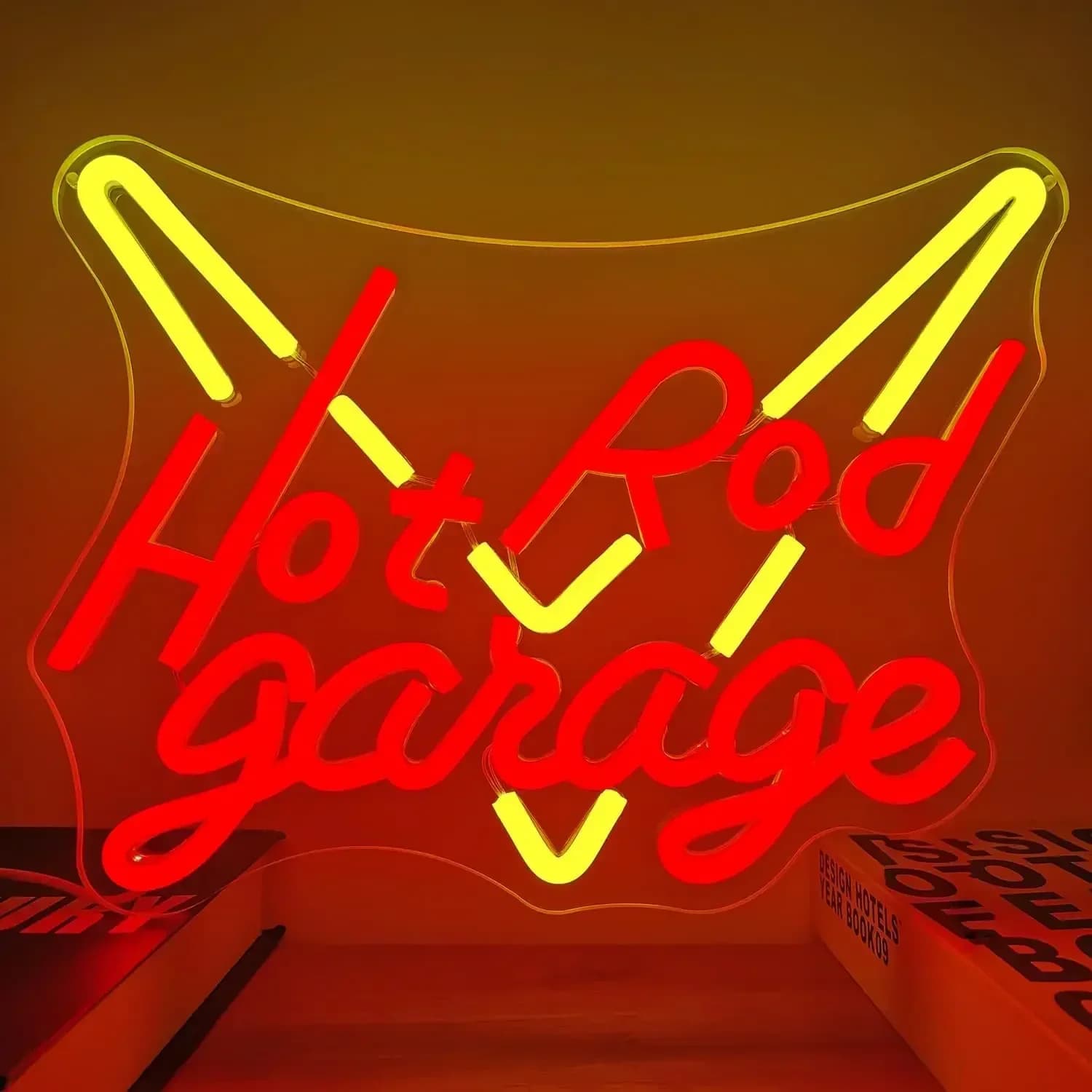 Insegna al Neon LED Hot Rod Garage, Decorazione Murale per Officina, Garage, Man Cave, Bar, Stile Retrò, Alimentazione USB, Luce al Neon Dimmerabile, Decorazione per Casa e Club