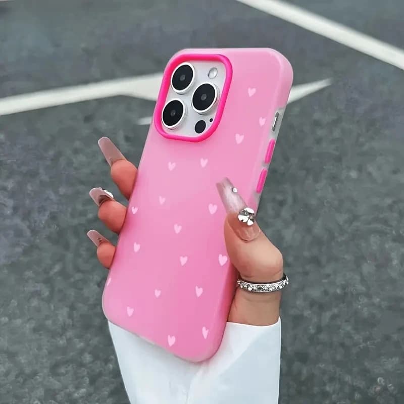 Small Fresh Pink Heart Jelly Color Phone Case For iPhone 17 16 11 12 13 14 15 Pro Max Air Cases For iPhone 16 15 14 Plus Cover