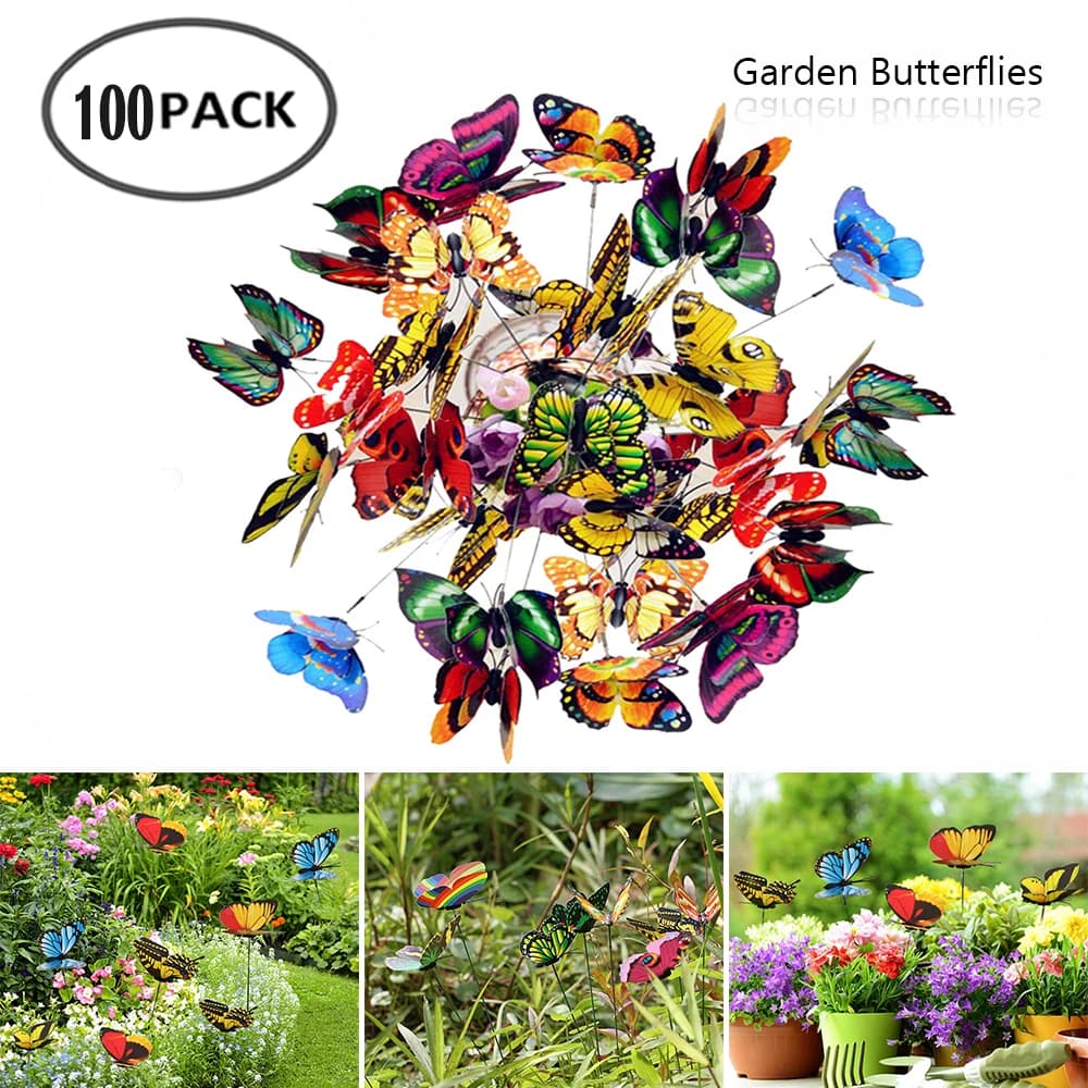 50/100Pcs 3D Butterfly Stakes Waterproof Multi-color Fake Butterfly Garden Artificial Pole Butterfly Ornaments Outdoor Decor