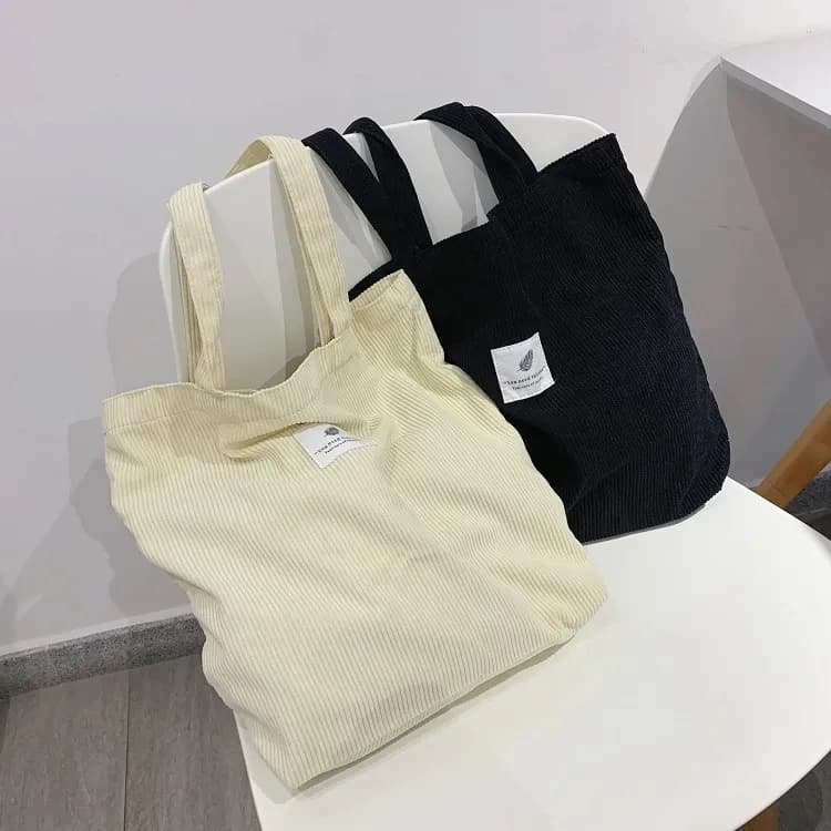 Borsa a mano da donna in velluto a coste, Borsa a tracolla da donna, Contenitore morbido ed ecologico, Riutilizzabile, Borsa da ragazza, Borsa tote per la spesa