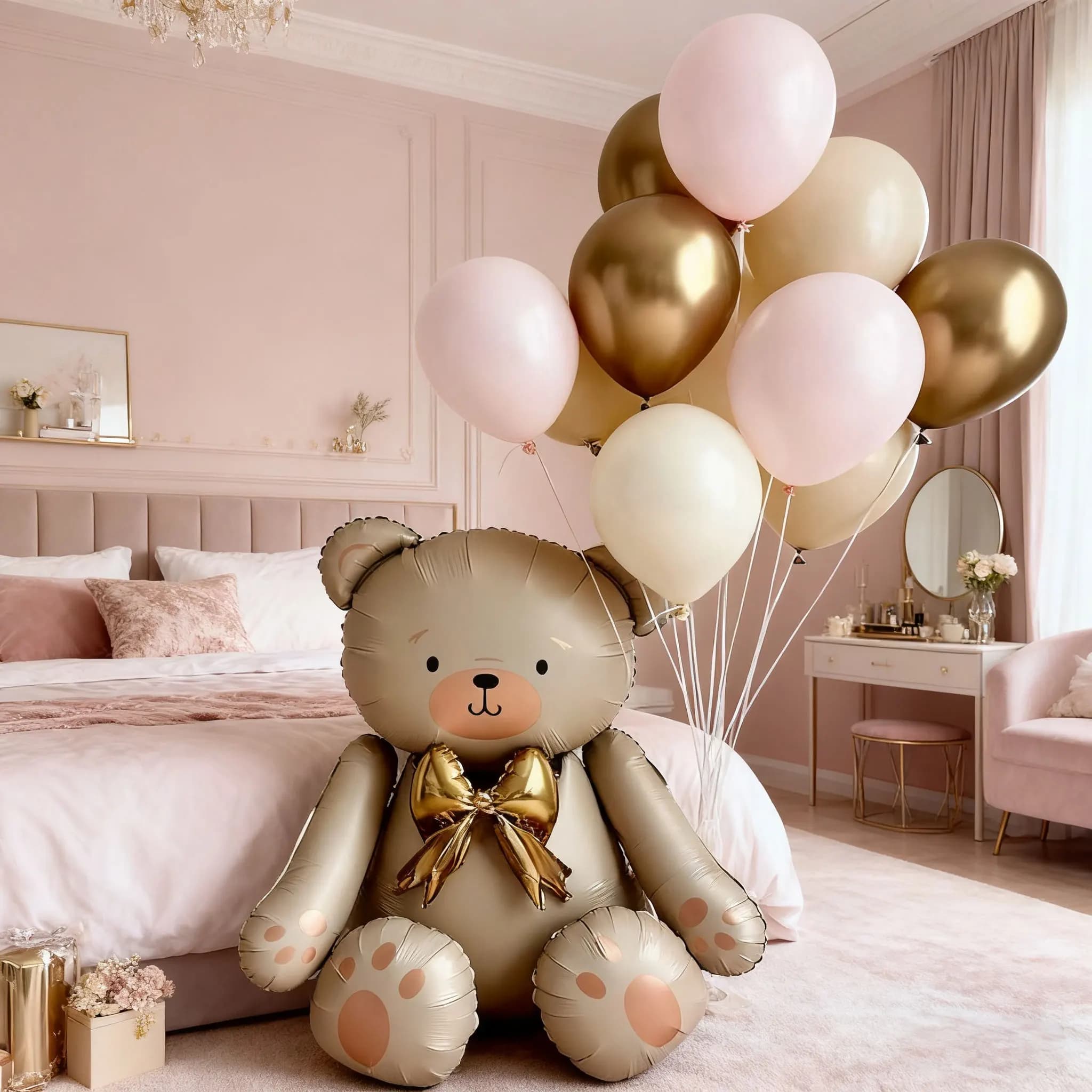 Matte white bow teddy bear balloon set latex balloons for birthday party shower engagement wedding decoration