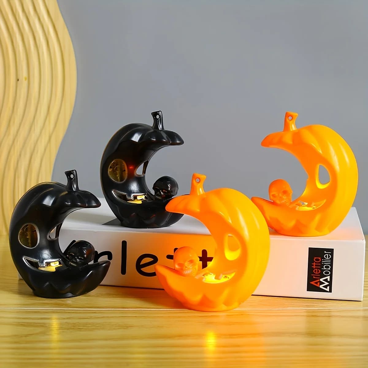 Lanterna a Forma di Zucca Colorata per Halloween, Decorazione Luminosa Spaventosa con Teschio, Accessorio per Illuminazione Notturna