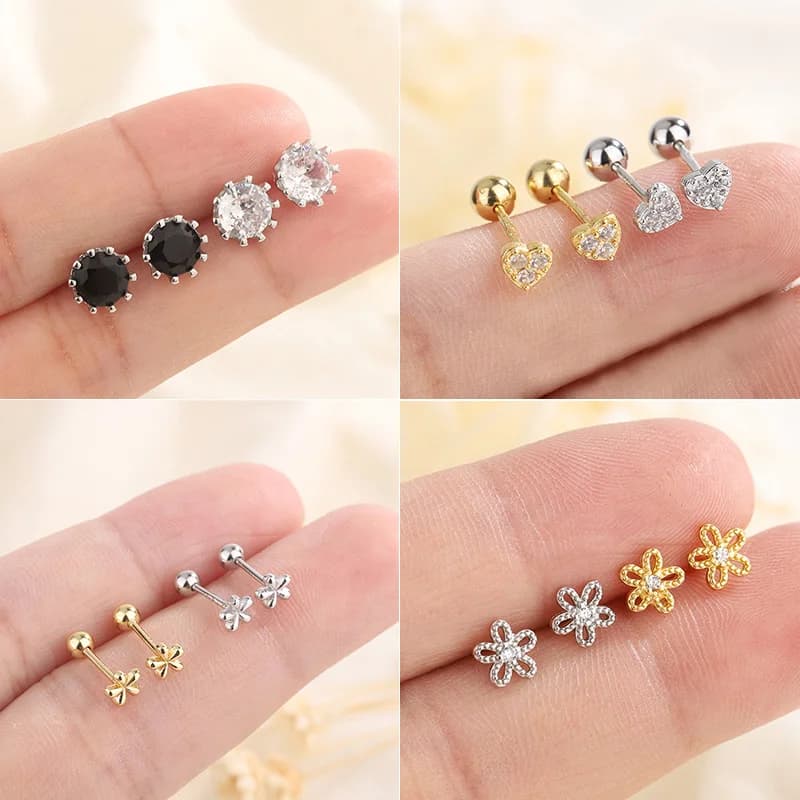 2 pz 925 aghi d'argento orecchini minimali cristallo zircone piccolo Huggie sottile cartilagine orecchino Helix Tragus Piercing gioielli
