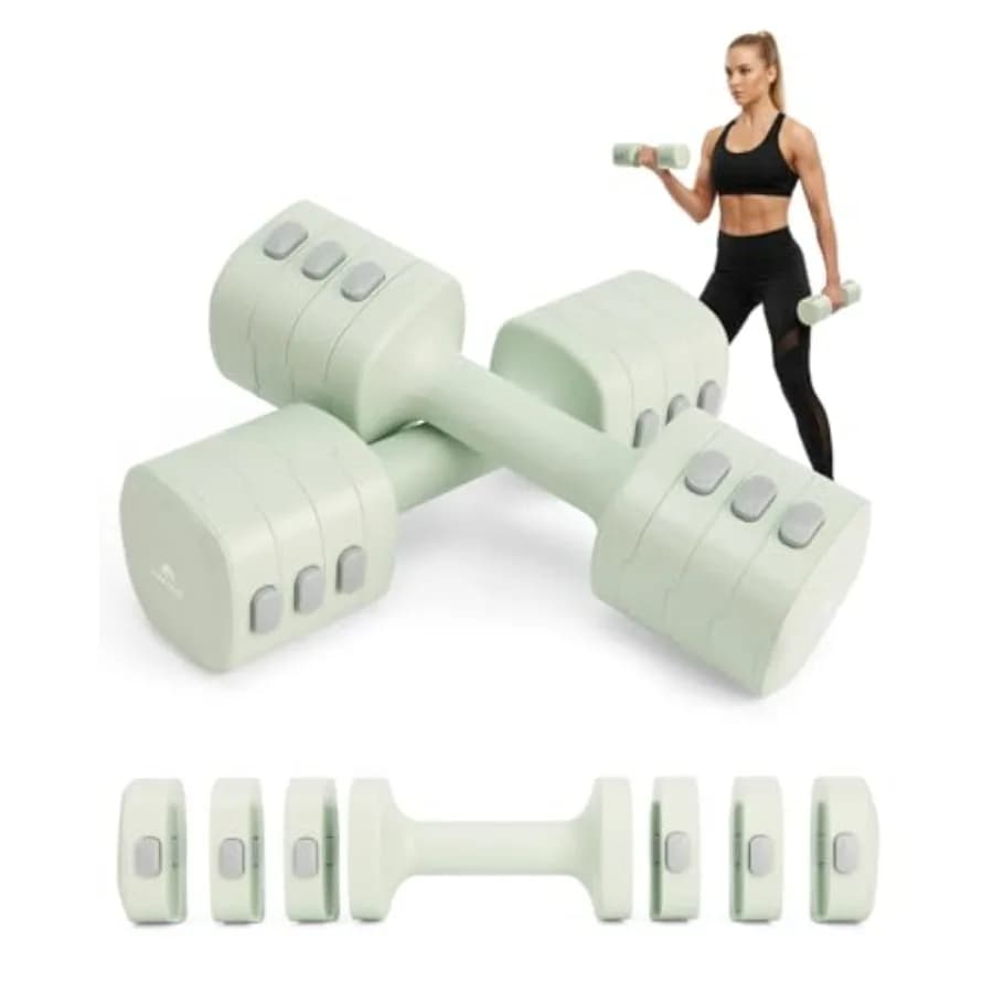 Set di Manubri Regolabili 4 in 1 per Palestra Domestica, 11LB Verde, Pesi per Fitness Femminile con Design Compatto e Materiale Resistente
