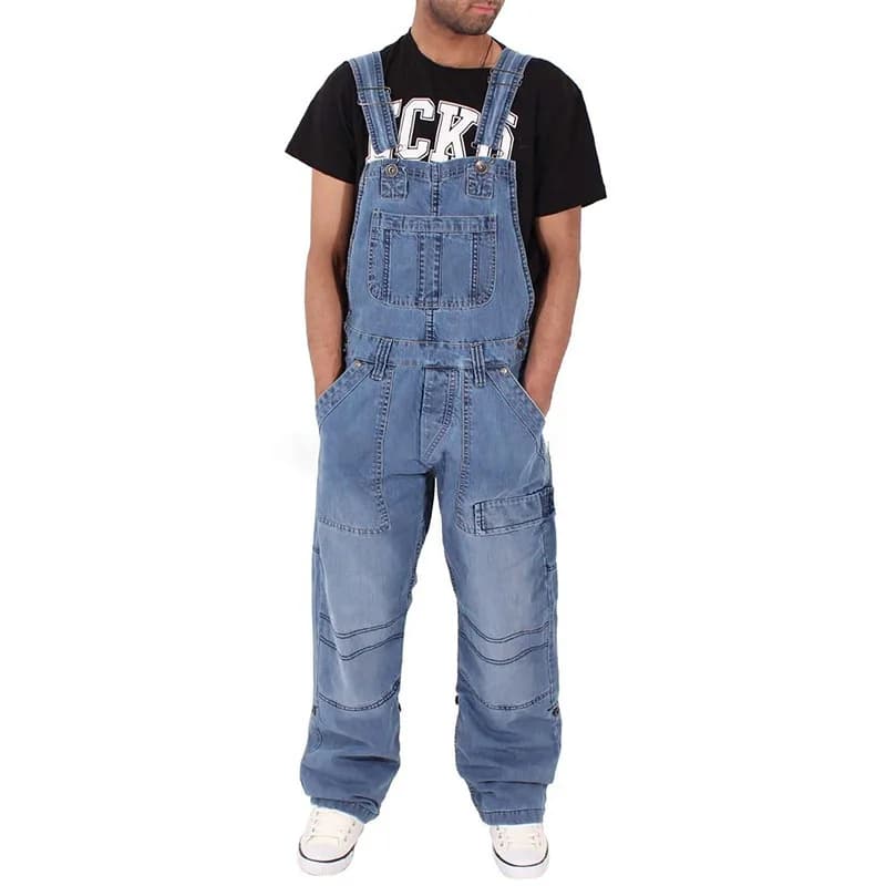 Pantaloni da lavoro per tutti gli abbinamenti per uomini di scienza e ingegneria. Pantaloni con bretelle in denim da uomo. Jeans alla moda, semplici e larghi. S-5XL