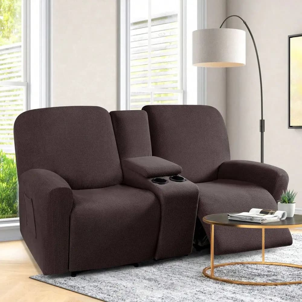 Copridivano per Divanetto con Console Centrale, Fodera Elastica per Divano Reclinabile a 2 Posti, Motivo Jacquard