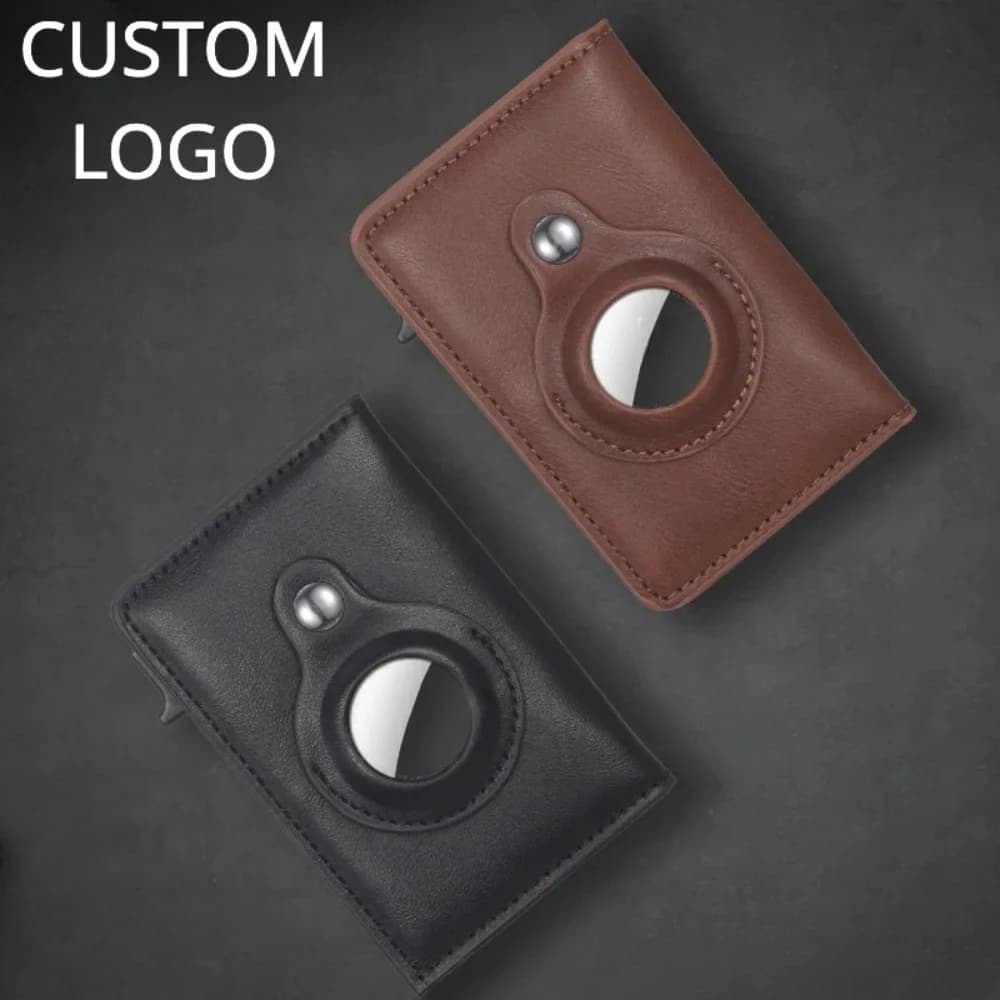 Crazy Leather Key Card Bag with Custom Laser Engraved Horse for Portfolio Gifts Name LOGO Customized for Men and Women Airtag