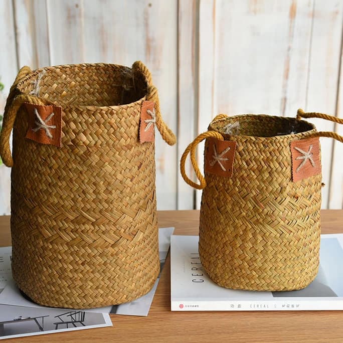 Zerolife Seagrass basket holder basket holder in natural braided wicker pure flower pot for garden decorations Osier
