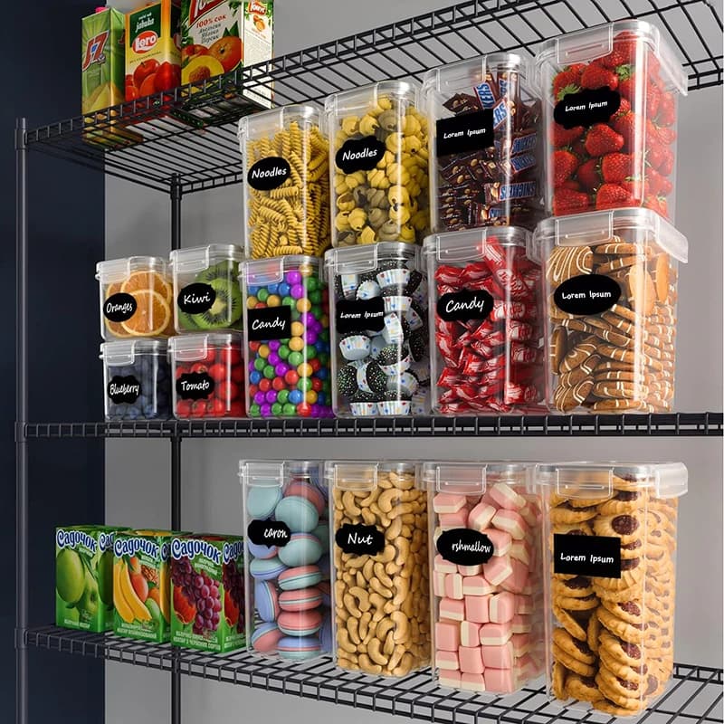 Set di 7 Contenitori Ermetici per Alimenti in Plastica, Perfetti per Farina, Zucchero e Pasta, Organizzazione della Dispensa