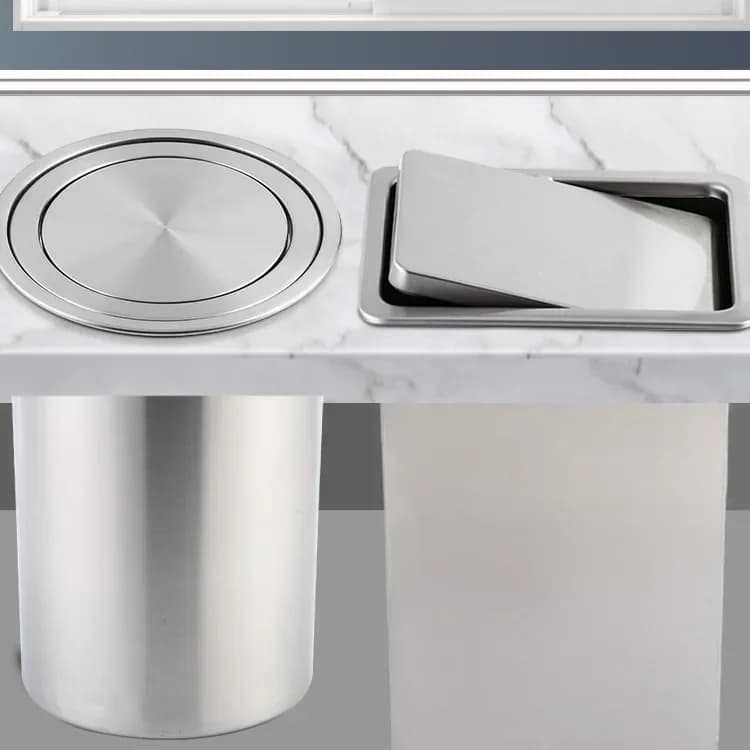 Countertop recessed stainless steel trash can flap rocking cover pop cover decorate kitchen bathroom brushed square