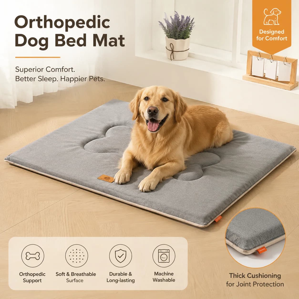 1680D Oxford Waterproof Dog Bed Mat Reversible Washable Pet Crate Pad Durable Non-Slip Mattress for Large Medium Pets Supplies
