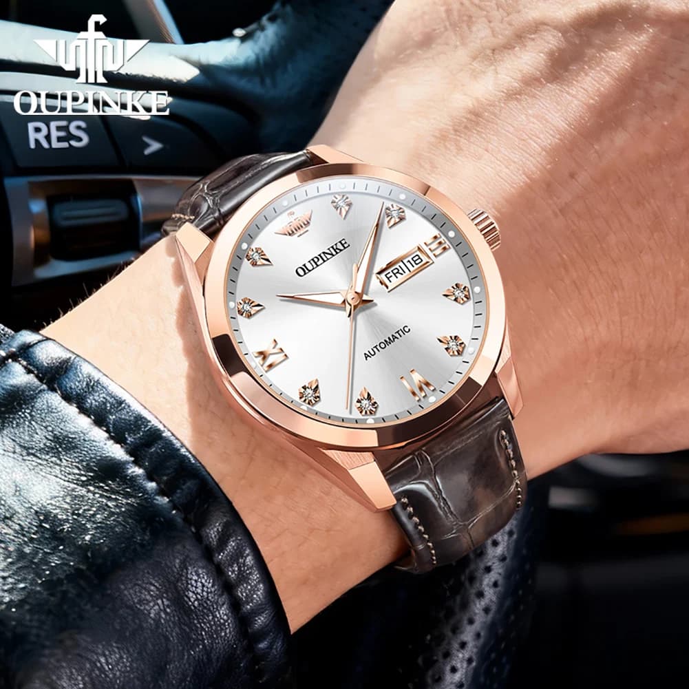 OUPINKE New Automatic Mechanical Men's Watches Luxury Top Brand Original Sapphire Mirror Dual Calendar Business Man Wristwatch