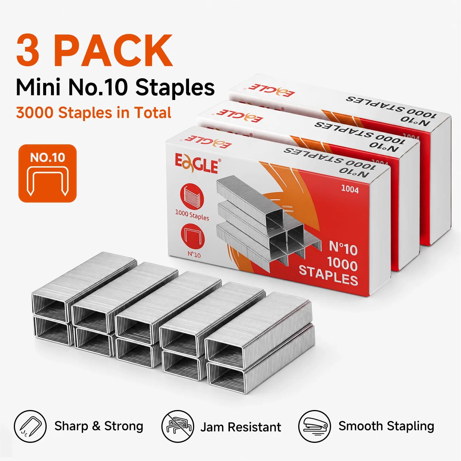 EAGLE No.10 Mini Staples 3000pcs for Mini Stapler Office School Home Use Premium Silver Staples 3 Packs