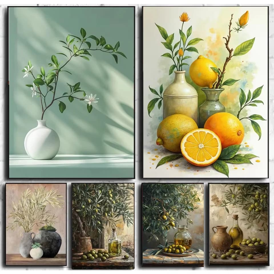New DIY Diamond Painting Mediterranean Still Life Full Drill 5D Diamond Art Kits Olive Branch Lemon Mosaic Embroidery Home Decor