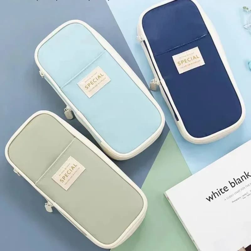 Astuccio in tela Macaron Combinazione di colori Semplice doppia cerniera Astuccio espandibile multifunzionale Cancelleria per studenti